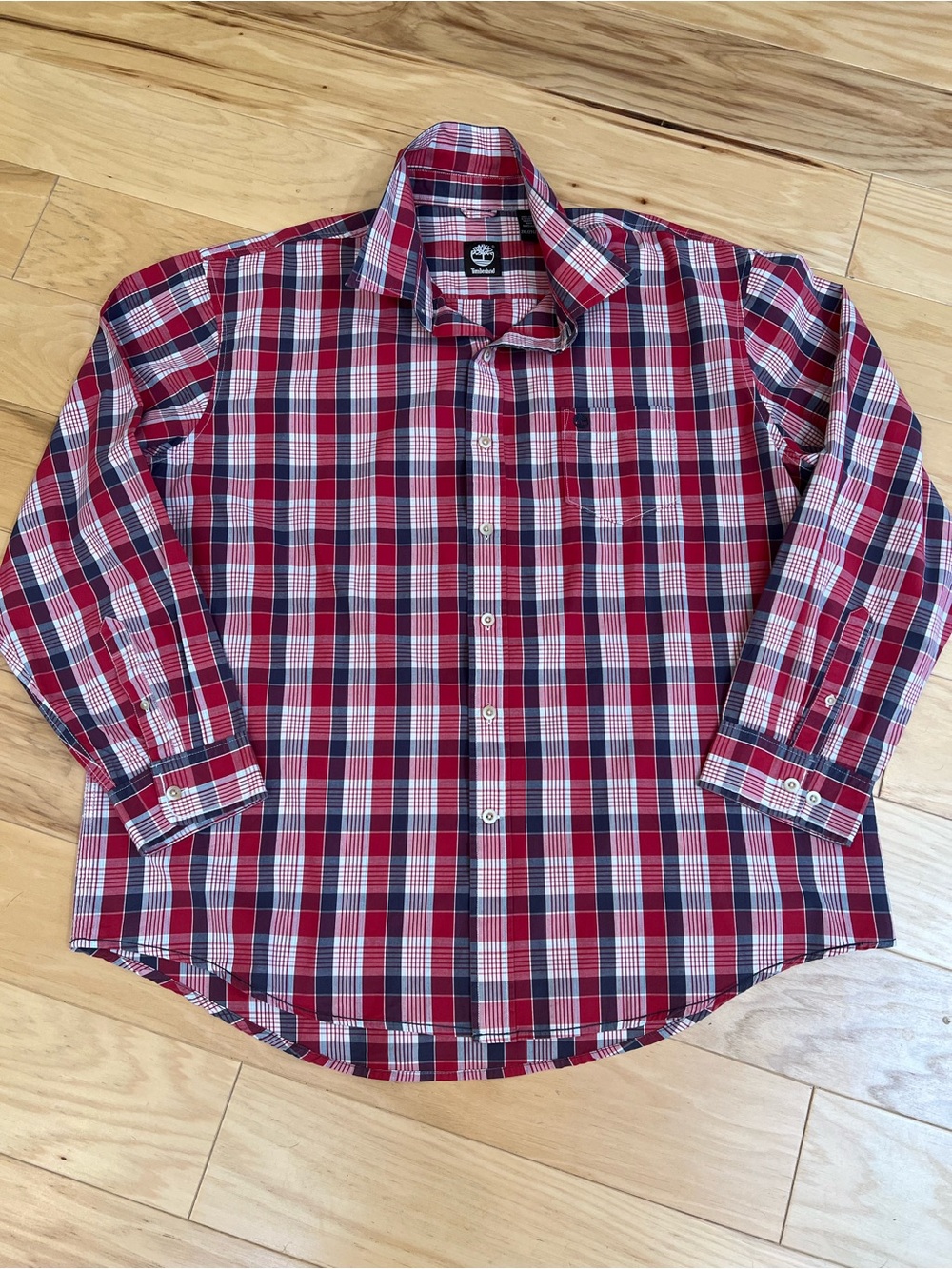 Timberland 100% cotton Men's Red and Navy Plaid Button-Down Shirt size 2xl